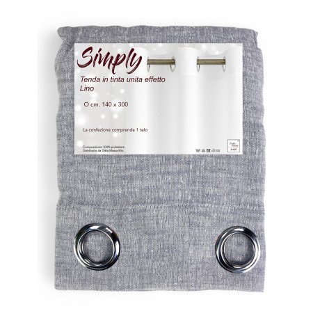 Tenda Simply Effetto Lino 140x300 cm Grigio - Tinta Unita Semitrasparente - Poliestere con Anelli - Stile Moderno